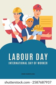 Labour day concept poster. International workers day vector illustration design. Happy Labor day and May day celebration.