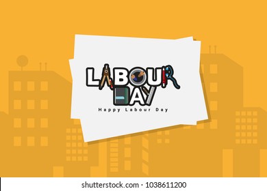 Labour day design business concept in line flat style. International solidarity of workers. Vector illustration. Copy space.