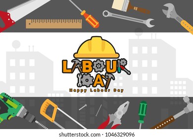 Labour day design business concept in line flat style. International solidarity of workers. Vector illustration. Copy space.