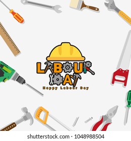 Labour day design business concept in line flat style. International solidarity of workers. Vector illustration. Copy space.
