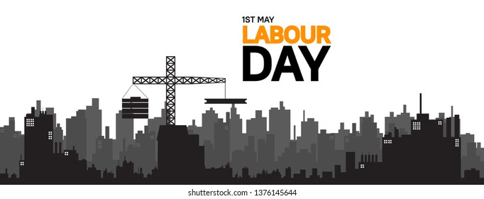 Labour Day design poster with building city. 1st may celebration illustration