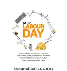 Labour Day design poster with colorful circle tools vector. 1st may celebration illustration