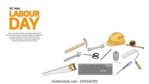 Labour Day design poster with tools vector. 1st may celebration illustration
