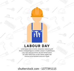 Labour Day design poster with worker. 1st may celebration illustration white background