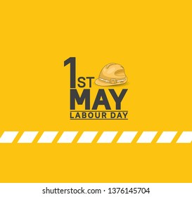 Labour Day design poster with yellow safety helmet vector. 1st may celebration illustration 