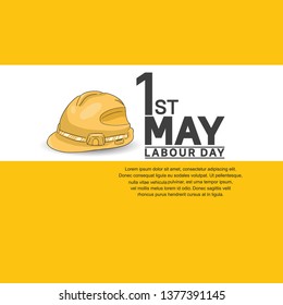Labour Day design poster with yellow helmet vector. 1st may celebration illustration with yellow background
