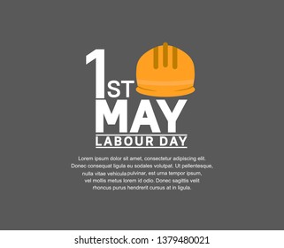 Labour Day design poster with yellow helmet. 1st may celebration illustration black background