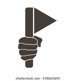 Labour day emblem with flag in fist. Vector illustration. 