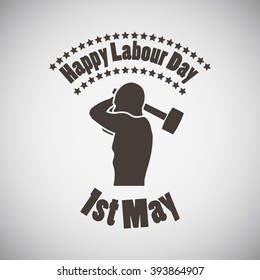 Labour day emblem with mans torso and sledgehammer. Vector illustration. 