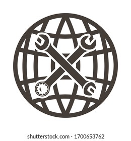 Labour day emblem with wrenches and planet. Vector illustration. 