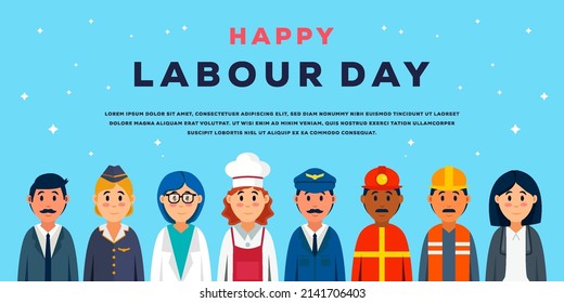 labour day flat design background illustration with A group of people of different professions