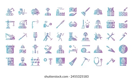 Labour day flat gradient icons set .Vector illustration
