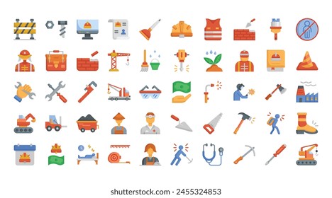 Labour day flat icons set, Vector illustration