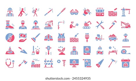 Labour day flat two-color icons set. Vector illustration