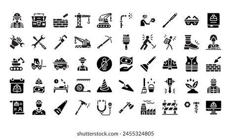 Conjunto de iconos de glifo del día del trabajo, Ilustración vectorial