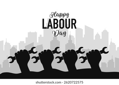Labour Day Hand Holding Wreath Silhouette Poster.Vector illustration.