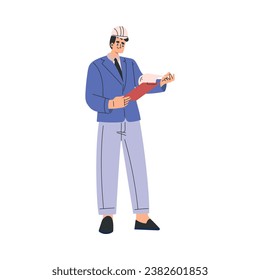Labour Day with Happy Man Engineer in Helmet with Clipboard Standing Vector Illustration