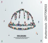 Labour day helmet icon or concept. large group of labor people form to create helmet tool. Vector illustration. Happy Labor Day.