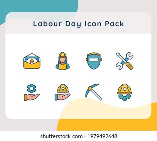 labour day icon icons set collection package white isolated background with filed color style
