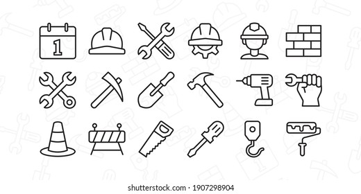 Labour day icon set. Vector graphic illustration. Line style design.