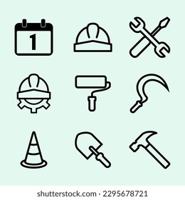 Labour day icon set. Vector graphic illustration. Line style design.