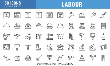 Labour day icon set. Vector graphic illustration. Line style design.