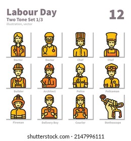 Labour Day icons set, Two Tone, vector and illustration set 1