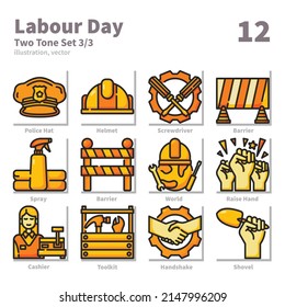 Labour Day icons set, Two Tone, vector and illustration set 3