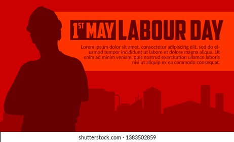 Labour Day Or International Workers Day Vector Illustration With Worker Silhouette And Factory Landmark On Background. Laborday And Mayday Celebration