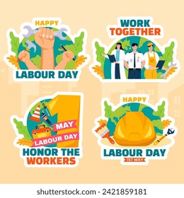 Labour Day Label Flat Cartoon Hand Drawn Templates Background Illustration