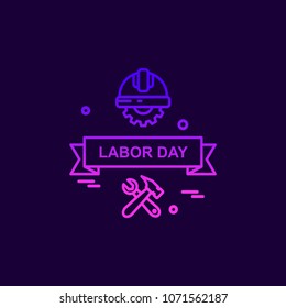 Labour day neon icon with dark background and pink theme vector 