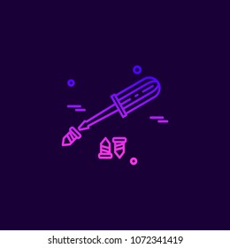 Labour day neon icon with dark background and pink theme vector 