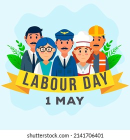Día del Trabajo el 1 de mayo diseño de ilustración con un grupo de personas de diferentes profesiones