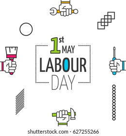 Labour Day Poster. Vector Illustration Of Workers Day Celebration Banner. Labor Day Outline Background. 1st May Geometric Symbol, Icon, Logo.