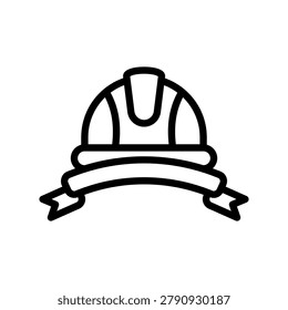 Labour day ribbon design showcases construction hard hat, ideal for labour day events, social media posts, and educational materials.