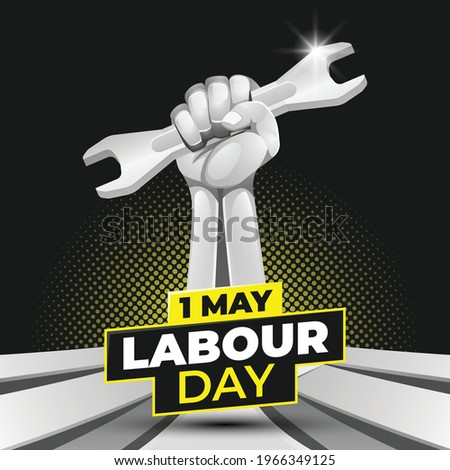 Labour Day with Silver Hand Grasping The Wrench Illustration