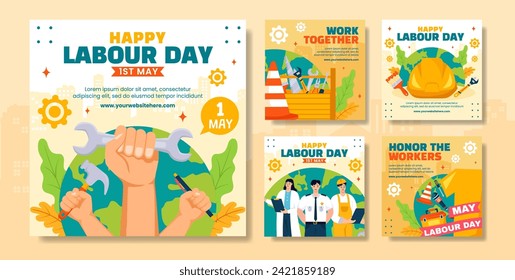 Labour Day Social Media Post Flat Cartoon Hand Drawn Templates Background Illustration