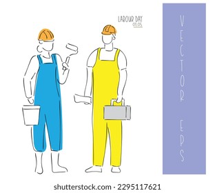 arte vectorial de la jornada laboral. Solidaridad con los trabajadores que construyen la sociedad