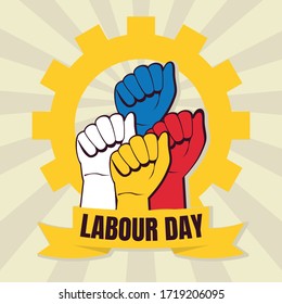 Labour day vector. four fist colorfull illustration.