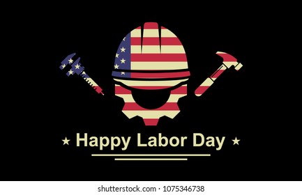 Labour Day vector icon. Hardhat, caliper and hammer with USA national flag concept.