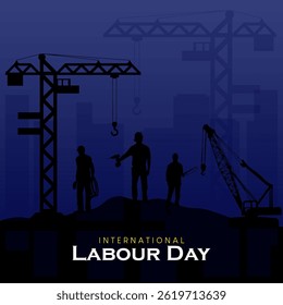 Labour Day vector. International Labour Day vector with construction worker silhouette vector.