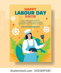 Labour Day Vertical Poster Flat Cartoon Hand Drawn Templates Background Illustration