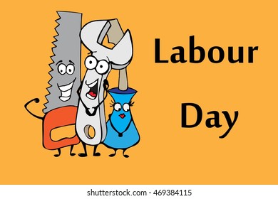 Labour day. Work tools. Hand drawn vector stock illustration.