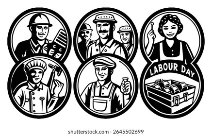 Labour Day Workers Illustration Icons Tribute to Professions and Hard Work