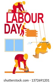 labour day workers poster banner 1 May greeting card  illustration of Labor Day Workers in action
