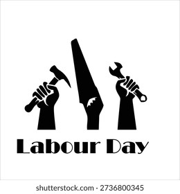Labour Day Workers Solidarity Silhouette with Tools on White Background