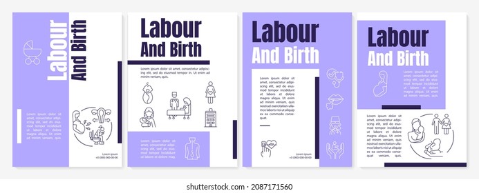 Labour and delivery brochure template. Regular contractions. Flyer, booklet, leaflet print, cover design with linear icons. Vector layouts for presentation, annual reports, advertisement pages
