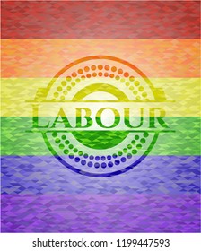 Labour  emblem on mosaic background with the colors of the LGBT flag