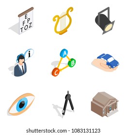 Labour inspector icons set. Isometric set of 9 labour inspector vector icons for web isolated on white background