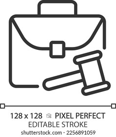 Labour law pixel perfect linear icon. Worker rights protection. Legal regulation. Employee and employer relationship. Thin line illustration. Contour symbol. Vector outline drawing. Editable stroke